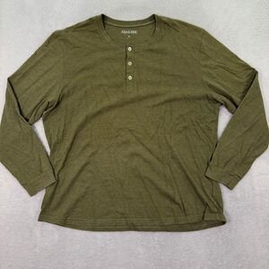 Ash & Erie Mens XL Henley Shirt Olive Green Long Sleeve Cotton Blend Casual EUC